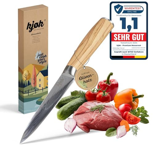 kjøk Coltello da cuoco trinciante professionale durezza 58±2 HRC lama da 13 cm manico in legno d’olivo, stile coltello da cucina premium Damasco giapponese coltello universale asiatico piccolo