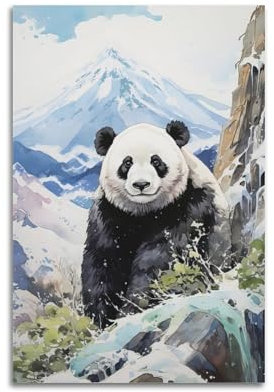 FYRCO Poster con simpatico panda che gioca da un ruscello, dipinto decorativo, poster su tela, 40 x 60 cm