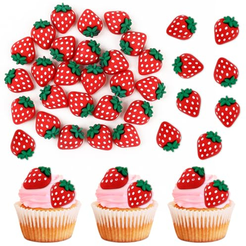 Blumomon Lot de 25 décorations de cupcakes en forme de fraise pour anniversaire, mariage, Noël, fête prénatale et remise de diplôme