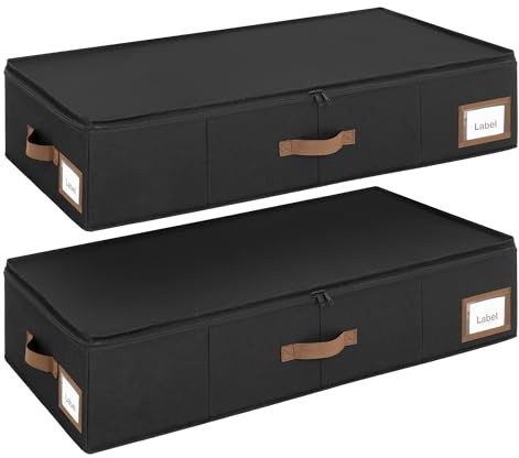 Cupic Cupid Under Bed Storage Containers, Foldable Organizer with Lid for Bedroom, Underbed Storage Box for Blankets, Clothes, Shoes, 2 Pack, Black