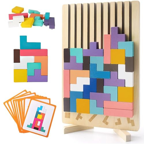 Tetris träleksak, barnlekar, träpusselleksak, Montessori pussel, lämplig för barn i åldern 2 till 10 år