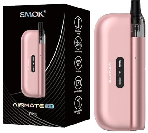 Smok Airmate Kit | Airmate Power Bank (2500mAh) + Airmate Pen (500mAh) +Airpen Pod mesh 0.8Ω,15W 2ml Electronic Cigarette Vaporizer | No e-liquid, No nicotine (Rosa)