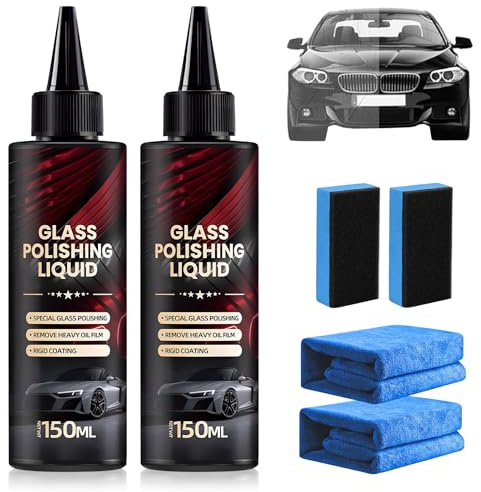 2 pièces de liquide de polissage pour verre D1, autopolitur pour élimination des rayures, décapant pour film d'huile de pare-brise, pâte à polir pour verre, spray de revêtement hydrophobe antibuée