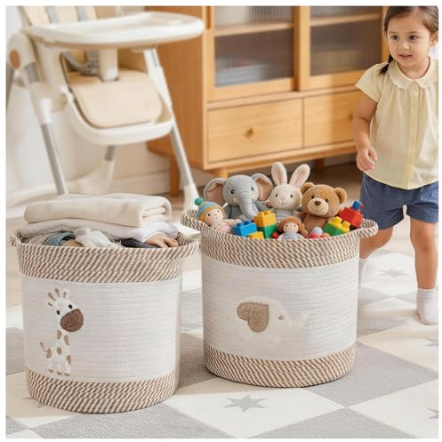 Aufbewahrungskorb Baumwollseil Geflochten 2er Set, Aufbewahrung Körbe, Badezimmer Wickeltisch Zubehör Flechtkorb Organizer Organisations Baumwolle für Deko Kinderzimmer Spielzeug