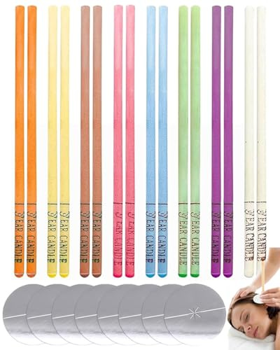 WINXMIN 16 Pièces Bougies d'Oreilles, Bougie en Cire Auriculaire avec 8 Disques de Protection, Pour Détente et Nettoyage d'Oreille, Améliore le Sommeil et Détend les Nerfs, Parfum Végétal
