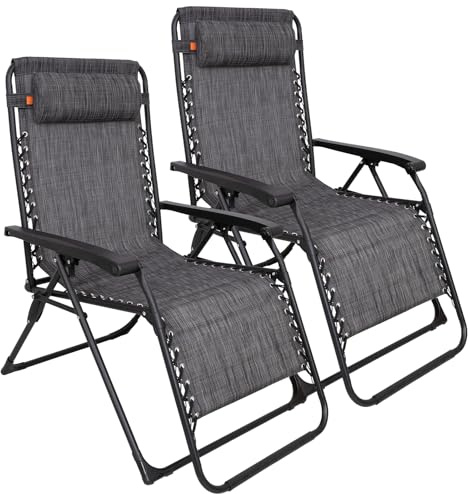 KingCamp Set da 2 Sedia a Sdraio Pieghevole a Gravità Zero, Fino a 180 kg, Lettino Prendisole Reclinabile Portatile con Poggiatesta, in Tessuto Textilene & 22 mm Acciaio, Sdraio per Giardino Balcone