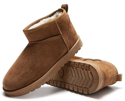 Women’s Suede-Effect Ankle Boots, Warm Fleece-Lined Slip-On Winter Booties with Cushioned Insole and Non-Slip Sole (TAN, One Size, Adult, Women, 6, Numeric, UK Footwear Size System, Medium)