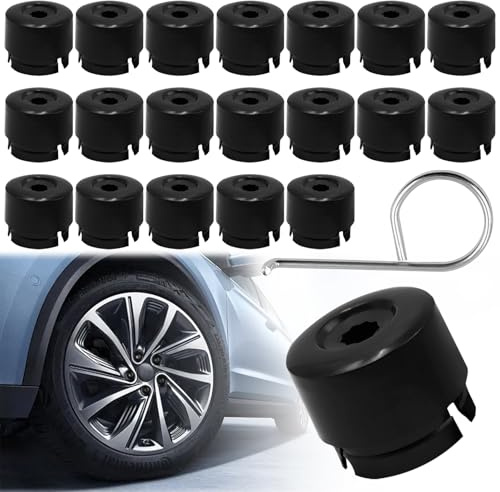Mritrit 17 mm hjulskruvlock, 20 stycken hjulmutterkåpor plast med borttagningsverktyg, skruvskydd svart för bil, kompatibel med VW T5 T6 Golf Magotan Sagitar