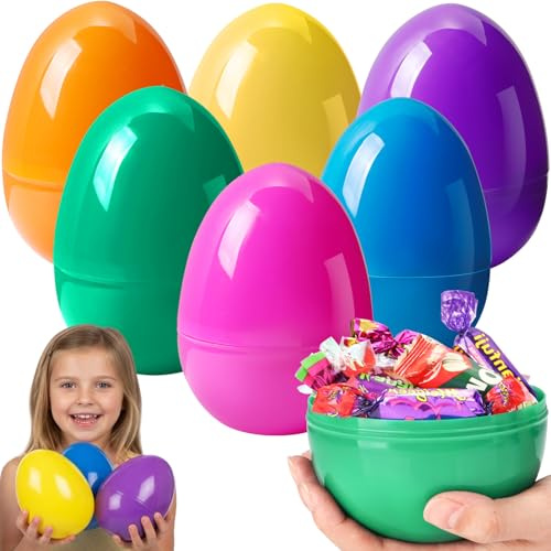 PNIOTAIN 6 Inch Jumbo Easter Eggs 6 Pack - 6 Colors Giant Fillable Plastic Easter Eggs for Easter Egg Hunt, Large Surprise Eggs, Basket Stuffers, Party Favors & Kids Prizes (6, Pure)
