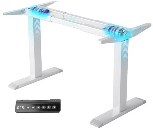ZTTEN Dual Motor Electric Standing Desk Frame - 300 lbs Heavy Duty, 3 Memory Height Presets - Sit Stand Desk Frame, Computer Height Adjustable Desk Legs & Base for 43.3-63 Desktop, White Frame Only