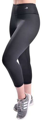 CompressionZ High Waisted Capri Compression Leggings for Women Tummy Control - Workout, Gym, Pilates, Travel, Yoga Pants Black Medium