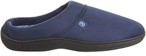 isotoner Men's Microsuede Devin Slip On Slipper with with Cooling Memory Foam for Indoor/Outdoor Comfort, Microsuede Navy Blue, Large