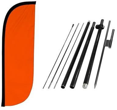LookOurWay Feather Flag Pole Kit - 7 Feet Tall Advertising Flag Banner with Fiberglass Pole Set and Ground Spike for Business Promotion - Solid Colors - Orange