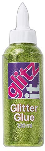Glitz it Glitter Glue, Vibrant Green, 120ml, Twist Nozzle Bottle, Ideal Kids Craft, Shimmer Glue for Art & Craft Projects, Wedding Invitations, Card Making, Art Set