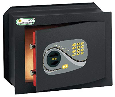 Yale Digitaler Wandtresor Y3260425 Schwarz mit elektronischem Zahlenschloss, 39x27x24 cm, 25 L, aus gehärtetem Stahl mit Manganplatte, sicherer Einbautresor für Zuhause und Büro