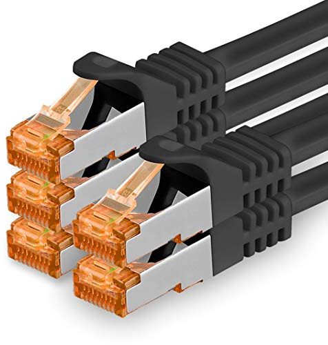 1aTTack.de 5x 5m Noir - Câble Réseau Ethernet Cat7 Cat 7 10 GB/s SFTP - RJ45 Ethernet LAN DSL Routeur Modem