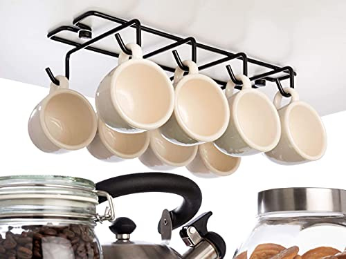 Vardesign Porte-Tasses Rangement Suspendu Range Tasse à Café Expresso 8 Crochets de Rangement Metal pour Cuisine Étagère Placard à Visser Accroche-Tasses Porte-Gobelet Métal Laqué (Noir)