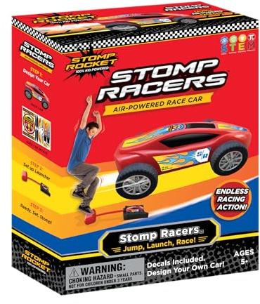 Stomp Rocket Stomp Racers Spielzeug Auto Abschussrampe, 1 druckluftbetriebenes Auto für Rennen und Sprung Stunts mit Abschussrampe und Sprungschanze
