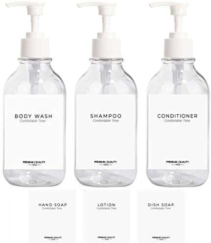 3 Pack of Shampoo and Conditioner Bottles - Apothecary Dispenser Bottle for Bathroom and Kitchen, Refillable Shampoo Bottles for Shampoo Lotion Oil Shower Soap Hand Soap and Dish Soap (Clear)