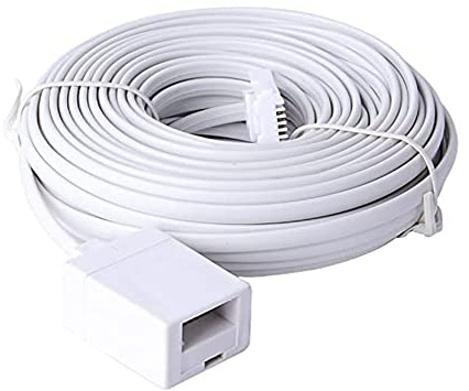 LanSenSu BT Telephone Extension Cable, White Male to Female Cable 6-Pin Straight Through for UK Landline Phone Cord Home & Office Fax Modem Extender 6 Wire (20M)