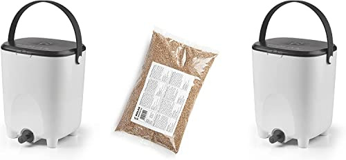 Biolan Bokashi Compost Bin : Set of 2 Bokashi Composters (10l) and EM-Bokashi Bran (1 kg) (White)