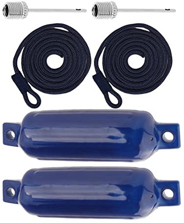 Baoblaze Bootsfender-Set, Bootsfender-Stoßstangen mit 2 Seilen, 10,2 x 40,6 cm, Bootszubehör, Antikollisionsschutz für Segelboote, Yachten, Fischerboote, Blaues Seil