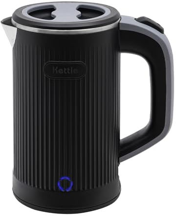 SABUIDDS 800ML Wasserkocher aus Edelstahl, 600W/220-240V, mit Leuchtanzeige, Trockenaufschutz, für Studentenwohnheime, Büros, kleine Küchen, Geschäftsreisen, Reisen und Hotels, Schwarz