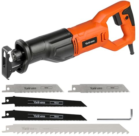 Yunirvana 120V Reciprocating Saw, 6.0 Amp Variable Speed Corded Reciprocating Saw with 4/5 Stroke Length, 3000 SPM and 4-1/2 Max for Wood, Metal, PVC Pipe Cutting