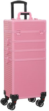 CHANNCASE Rolling Train Case 4-in-1 Portable Makeup Train Case Professional Cosmetic Organizer Makeup Traveling case Trolley Cart Trunk, Pink, Central Hardside Expandable Luggage With Spinner Wheels