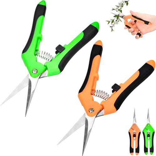 2 Pcs Sécateur de Jardin, Ciseaux de Jardinage en Acier Inoxydable, Ciseaux Jardinage Ciseaux Bonsai pour Branches, Fleurs Fruits Légume Plantes Bonsaïs - Vert et Orange