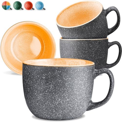 Cosumy Coffee Mugs Set of 4 Ceramic - 350ml Extra Thick - Keeps Coffee & Tea Hot Longer - Handmade Reactive Glaze - Microwave and Dishwasher Safe