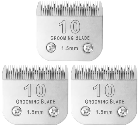 MEMIRY Abnehmbare Hundepflegeklingen, kompatibel mit Andis, Oster A5, Wahl KM10 Serie, Schnittlänge 1,5 mm, Silber (10# 1,5 mm, 3 Stück)