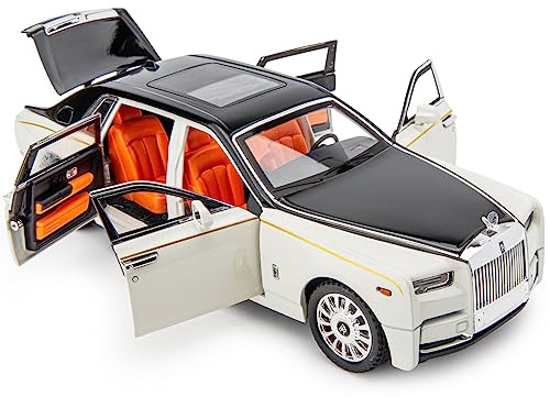 imtfzct 1/18 Rolls Royce Phantom Modellauto, Leichtmetall-Druckguss Sammeltrolley Spielzeugauto, klassisches zweitüriges Modellauto, Logo faltbar, Geschenk （weiß）