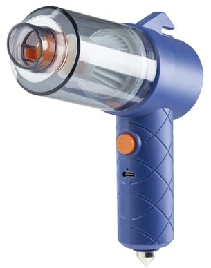 CLEANmaxx Akku-Handstaubsauger im 6 TLG. Set | Kabbelloser & Beutelloser Handsauger | 2in1 mit Saug- & Gebläsefunktion | Ideal für das Auto, Krümel & Tierhaare | Inkl. Nothammer & Gurtschneider