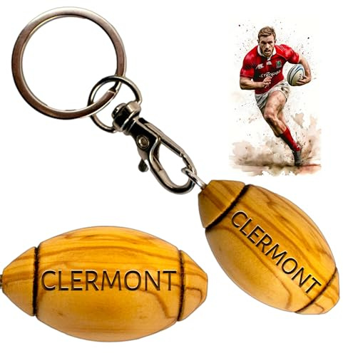 Ernestine - Rugbyboll nyckelring i olivträ - amatör rugbyman gåva - rugbyspelare gåva - rugby Frankrike presentidé - sport pappa pappa present - rugby sport passion present, Clermont, one size