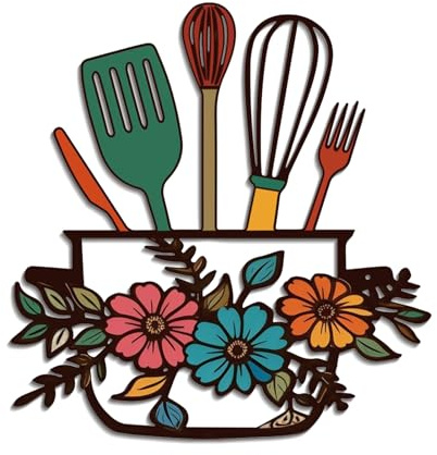 DUOOLN Metal Kitchen Signs Wall Decor, Modern Kitchenware Line Art, Rustic Home Hanging Pictures Country Farmhouse Sign For Mardi Gras Easter Dining Room -Red