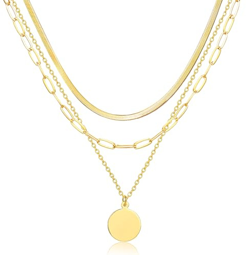 ZOERAY Collier pour Femme Argent Or Chaine con Pendentif Collier Plaqué Or 18K Multirang Empilés Colliers Ras de Cou Doré Réglables Serpent Chaîne Argent Femme Breloque Colier Fantaisie Bijoux
