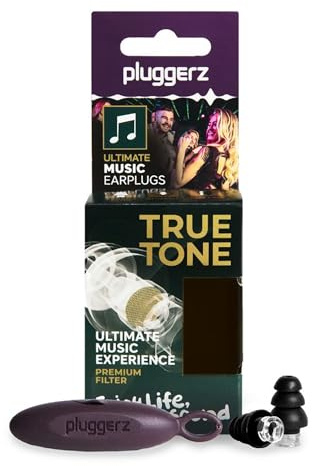 Pluggerz Enjoy True Tone Earplugs, Skin-Friendly Material, Reusable Ear Plugs with Filter, 19 dB Noise Reduction Rating, Universal-Fit Hearing Protection for Concerts or Festivals,1 Pair