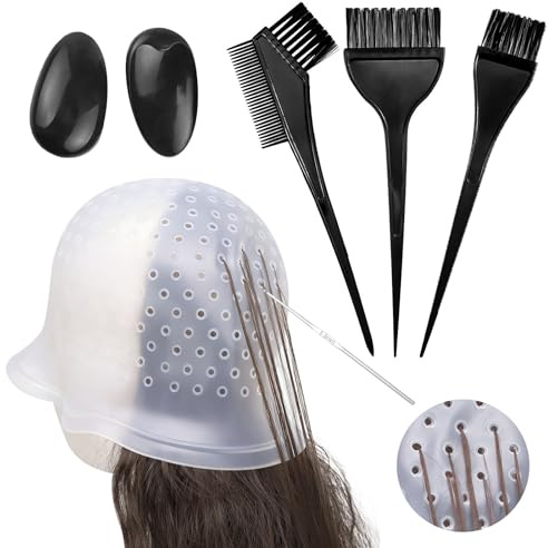 DOINEUFL Hair Brush Highlighting Kit with Hair Dye Brush,Dye Mixing Bowl,Highlighting Cap and Hook Hair Dye Comb,Gloves,Cape,Hair Tools Accessories for Bleach,Hair Colour Highlight (3)