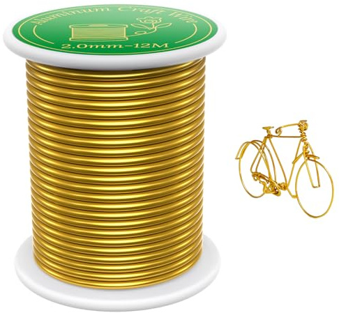 VynyQoo 2mm Basteldraht, 12m Modellierdraht, Aludraht Draht Gold, Weicher Aluminiumdraht, Schmuckherstellung Bindedraht pour Basteln DIY