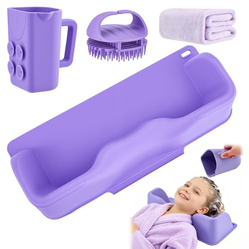 Hair Washing Station for Kids, Portable Silicone Hair Wash Basin with Suction Rinse Cup, Complete Sink Hair Wash Basin for Kids & Basin Shampoo Basin for Home Sink Bathtub Use, Ideal for All Ages