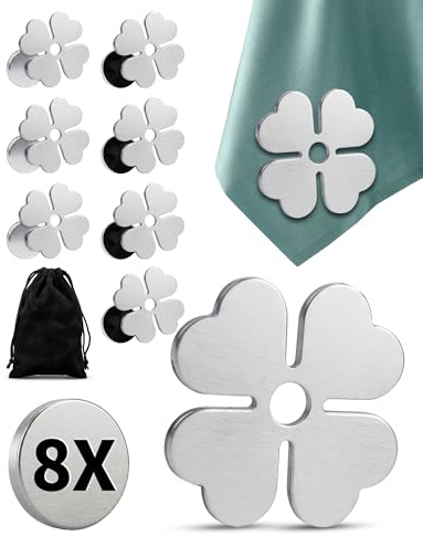 LAOYE 8X Pinzas Sujeta Manteles de Mesa Exterior Pesas Manteles de Acero Inoxidable Extra Pesadas Clip magnético manteles Mesa Aprox. 55g(trébol)