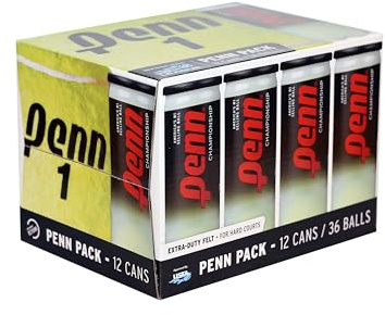 Penn Championship Tennis Balls - Extra Duty Felt Pressurized Tennis Balls 3 Count(Pack of 12)