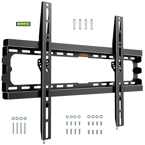 VonHaus TV Wall Bracket for 37-85 Screens, Ultra-Slim TV Bracket with Spirit Level, Flat to Wall Mount, 70kg Capacity, Max VESA : 600x400mm
