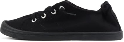 Soda Flat Women Shoes Linen Canvas Slip On Sneakers Lace Up Style Loafers Zig-S All Black 8