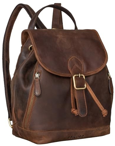 STILORD Allison Rucksack Damen Modern Leder Vintage Daypack Klein Cityrucksack Rucksackhandtasche für Shopping Arbeit Reisen Echtleder Farbe:Kansas - braun