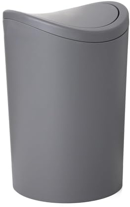 Superio Mini cubo de basura de plástico con tapa, moderno gris con tapa oscilante (1 1/2 galón, 6 litros)