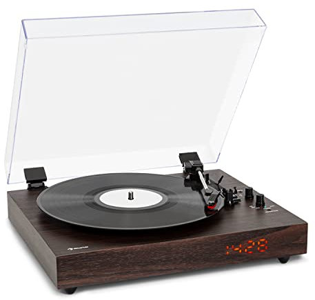 auna TT-Classic Chrono Tourne-disque vinyle avec housse anti-poussière et platine Bluetooth 33/45/78 tr/min Marron
