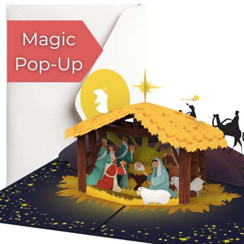 Hartensteler® Pop-Up Karte Weihnachtskrippe mit Umschlag - 3D Weihnachtskarte für Kinder (Mädchen und Jungen), Frau oder Freundin - Handgemachte Geschenkkarte für Winter, Weihnachtszeit
