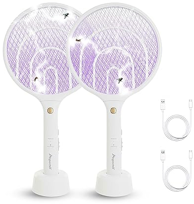 ASPECTEK Aspectek Matamoscas eléctrico 2 en 1 de 3000 V, Recargable, para Interior y Exterior, Cable de Carga USB